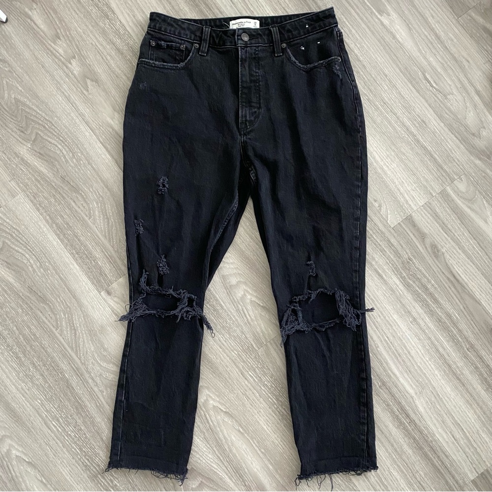 A&F Abercrombie & Fitch Black Distressed Curve Love High Rise Skinny Jeans 29